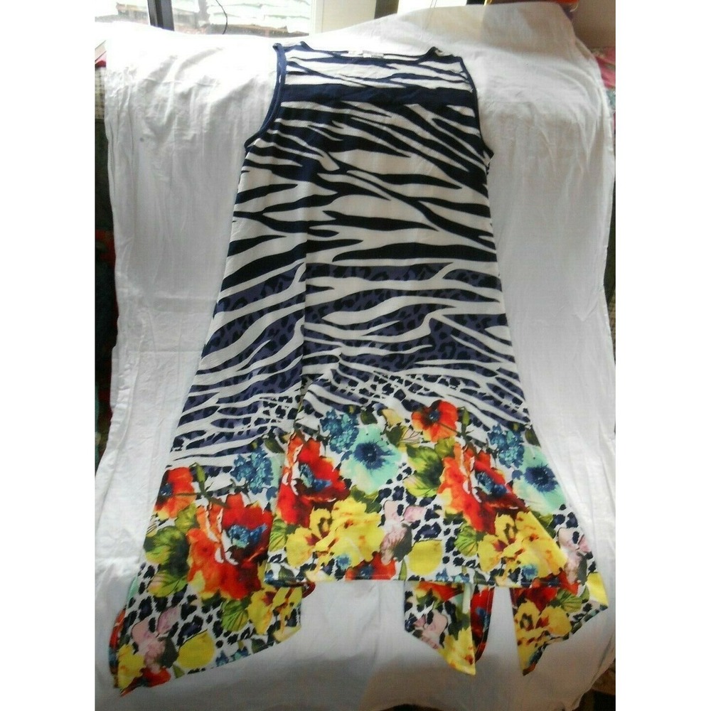 New Robbie Bee tanktop knee length dress sz 12 Tropical/Animal Print Swing ALine